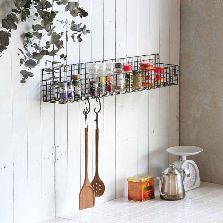 かごジョセフアイアンロングワイヤーバスケット壁掛け幅80×奥行12×高さ14cm