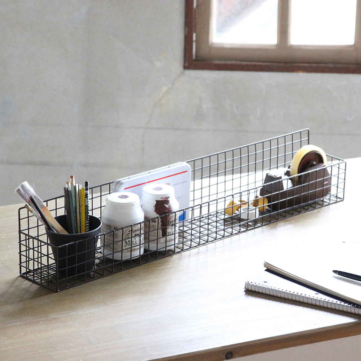 かごジョセフアイアンロングワイヤーバスケット壁掛け幅80×奥行12×高さ14cm