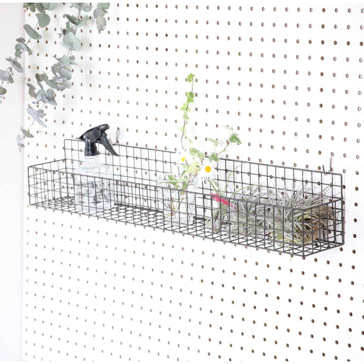 かごジョセフアイアンロングワイヤーバスケット壁掛け幅80×奥行12×高さ14cm