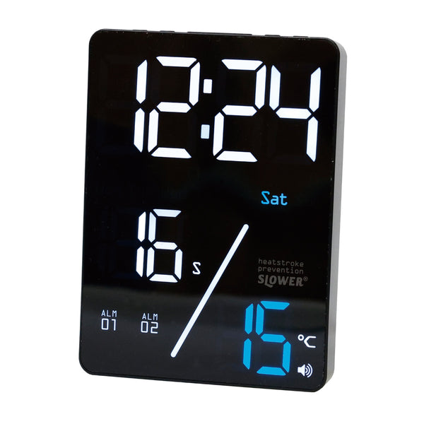 置き時計LEDデジタル時計カレンダー機能付き熱中症アラート機能付き置き掛け兼用SLOWERアズール