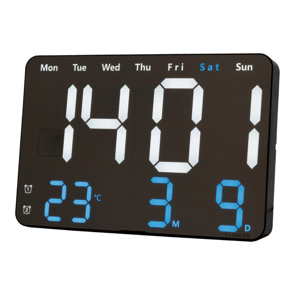 置き時計LEDデジタル時計リモコン付き置き掛け兼用SLOWERビエントアルミニウム