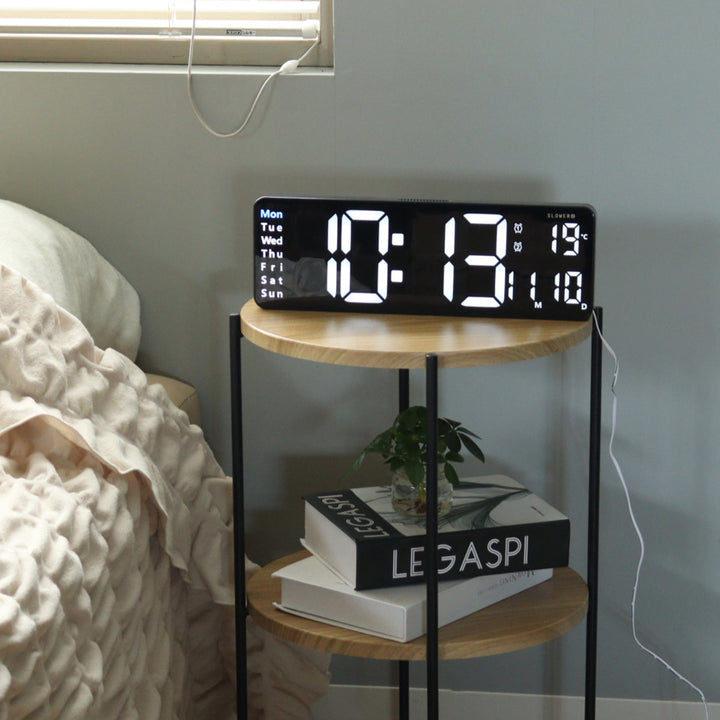 置き時計LEDデジタル時計リモコン付き置き掛け兼用SLOWERリコ