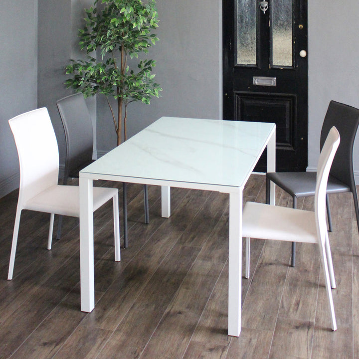 ダイニングテーブル幅135cmガラス天板大理石調CLAVIER