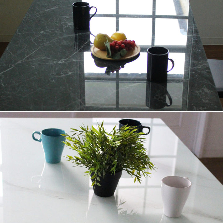 ダイニングテーブル幅135cmガラス天板大理石調CLAVIER