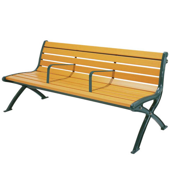 【法人限定】 業務用 屋外用木調ベンチ 手すり付き 肘なし背付きタイプ 182.5cm 3人掛け セパレートベンチSB1