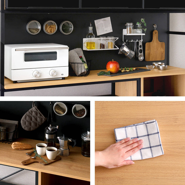 ゴミ箱上ラック幅136cmヴィンテージ調スライド棚可動棚マグネット収納