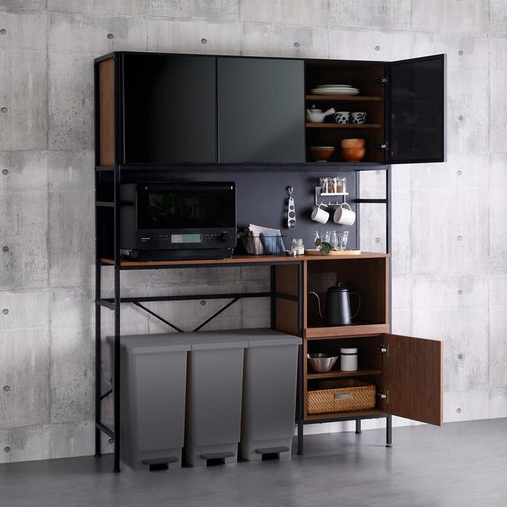 ゴミ箱上ラック幅136cmヴィンテージ調スライド棚可動棚マグネット収納