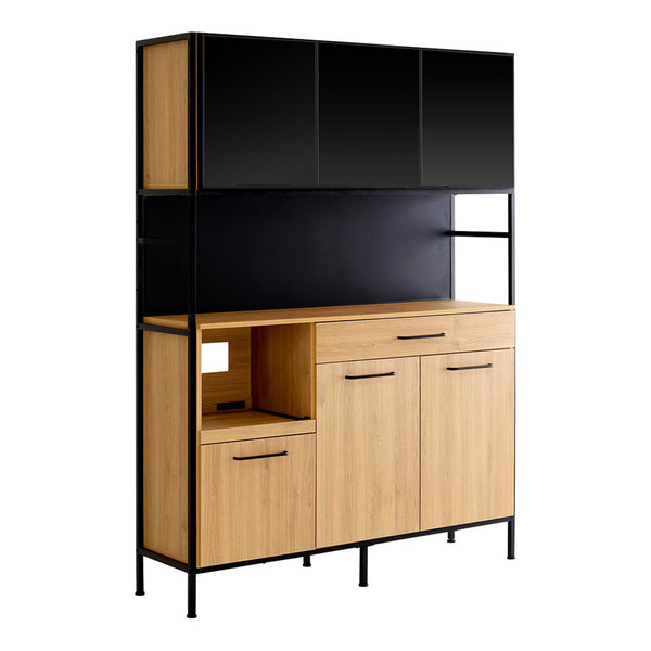 食器棚幅136cm2口コンセント付きマグネット収納スライド棚可動棚