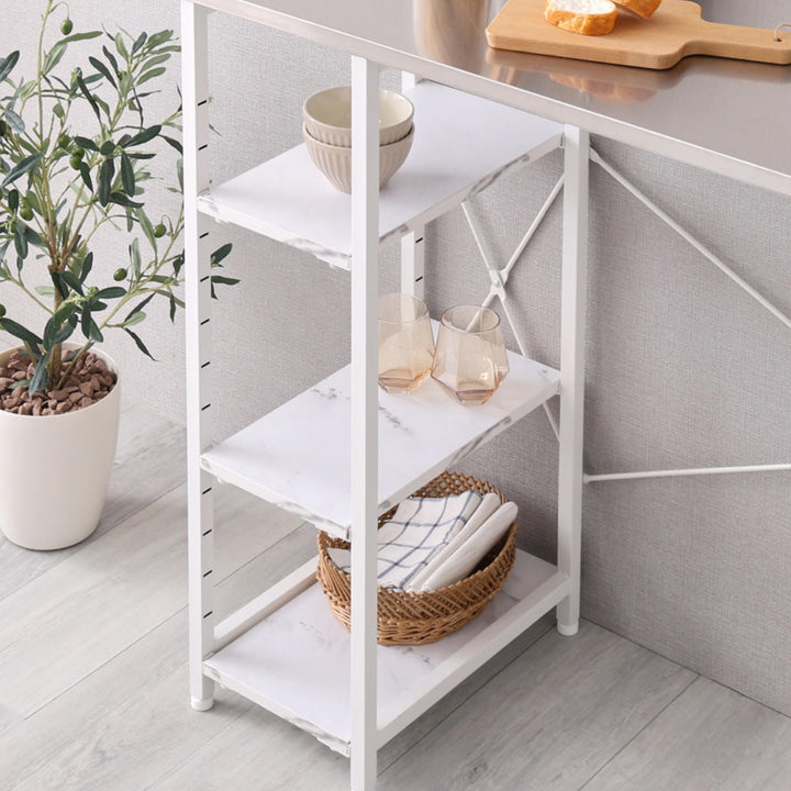 キッチンカウンター幅118cmステンレス天板大理石調可動棚ゴミ上ラック