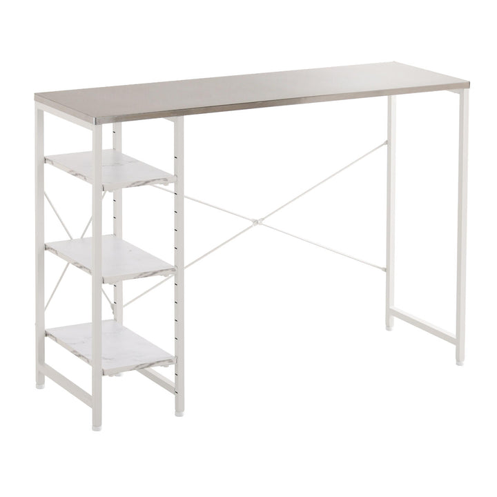 キッチンカウンター幅118cmステンレス天板大理石調可動棚ゴミ上ラック