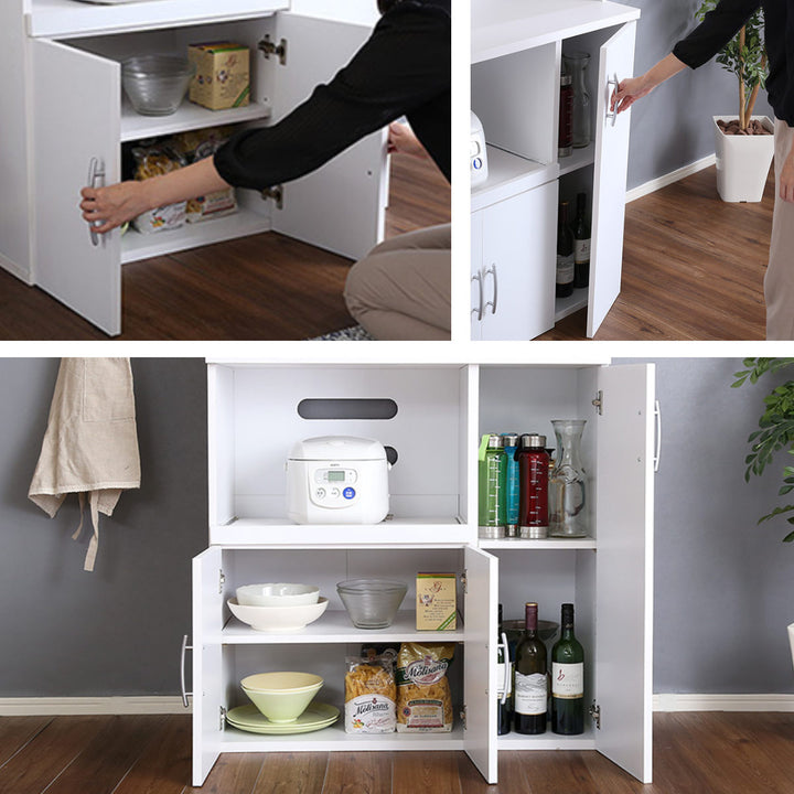 食器棚幅90cm2口コンセント付きスライド棚可動棚収納ツートーン