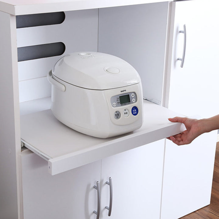 食器棚幅90cm2口コンセント付きスライド棚可動棚収納ツートーン