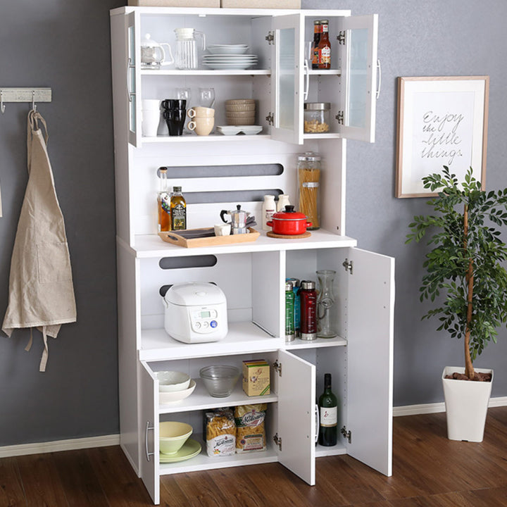 食器棚幅90cm2口コンセント付きスライド棚可動棚収納ツートーン