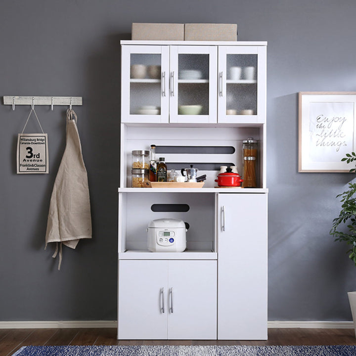 食器棚幅90cm2口コンセント付きスライド棚可動棚収納ツートーン