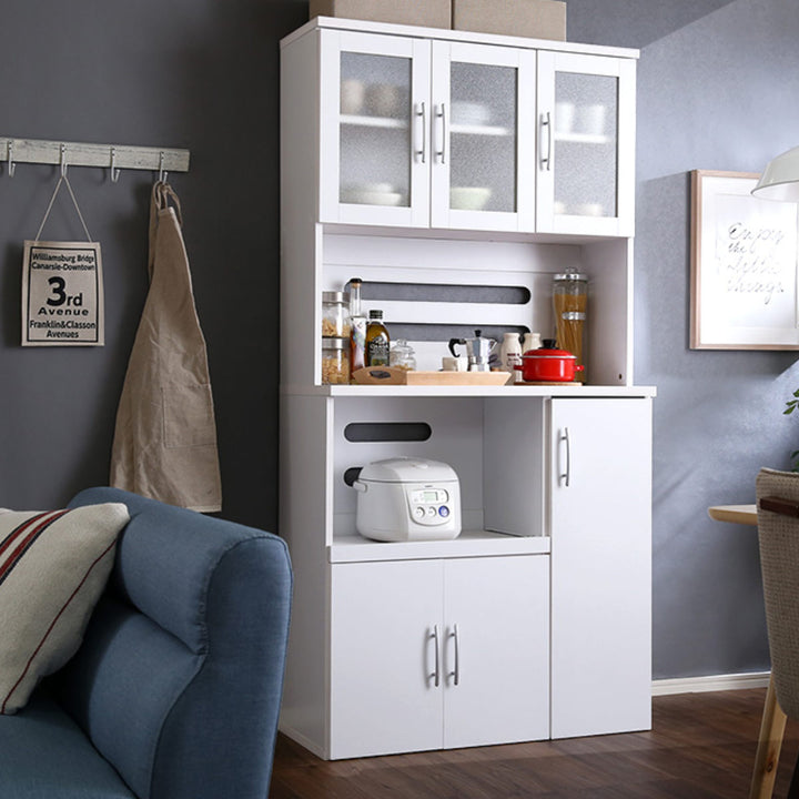 食器棚幅90cm2口コンセント付きスライド棚可動棚収納ツートーン