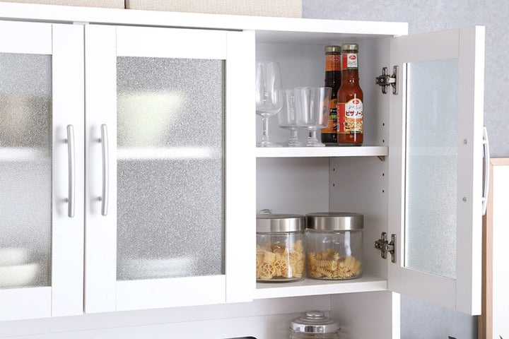 食器棚幅90cm2口コンセント付きスライド棚可動棚収納ツートーン