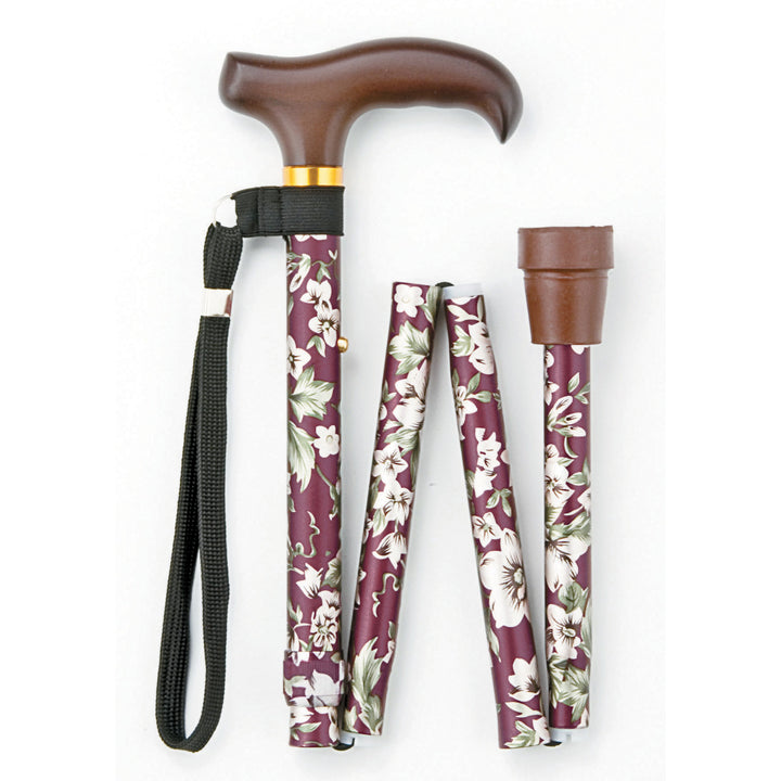 杖ステッキ折りたたみ杖SKステッキ赤花アルミ製FS-80RE