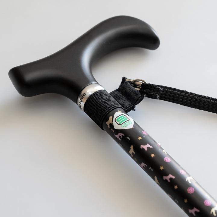 杖伸縮タイプ犬柄ステッキ伸縮杖ブラックアルミ製