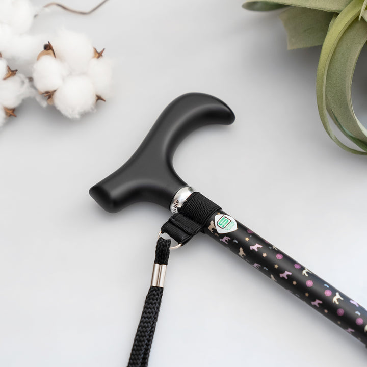 杖伸縮タイプ犬柄ステッキ伸縮杖ブラックアルミ製