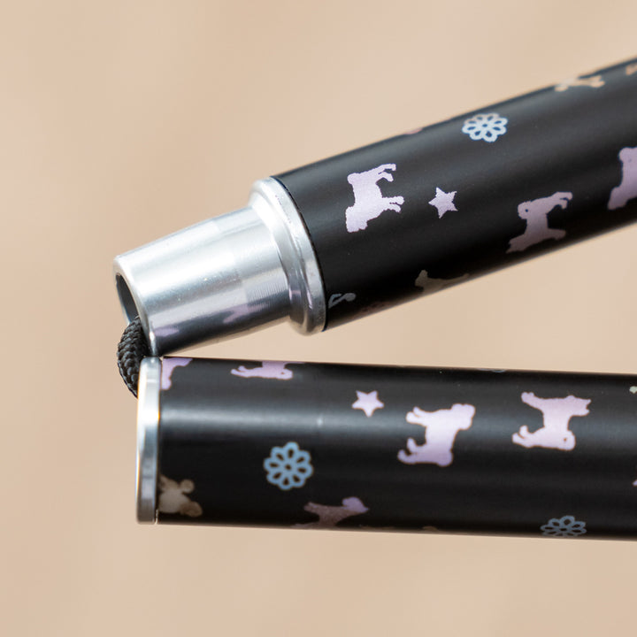 杖折りたたみ犬柄ステッキブラックアルミ製