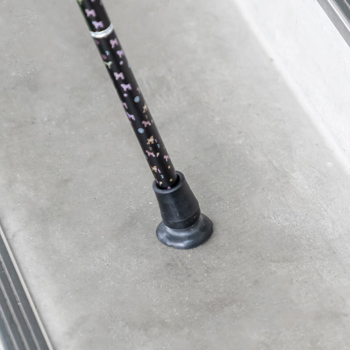 杖折りたたみ犬柄ステッキブラックアルミ製