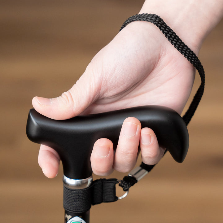 杖折りたたみ犬柄ステッキブラックアルミ製