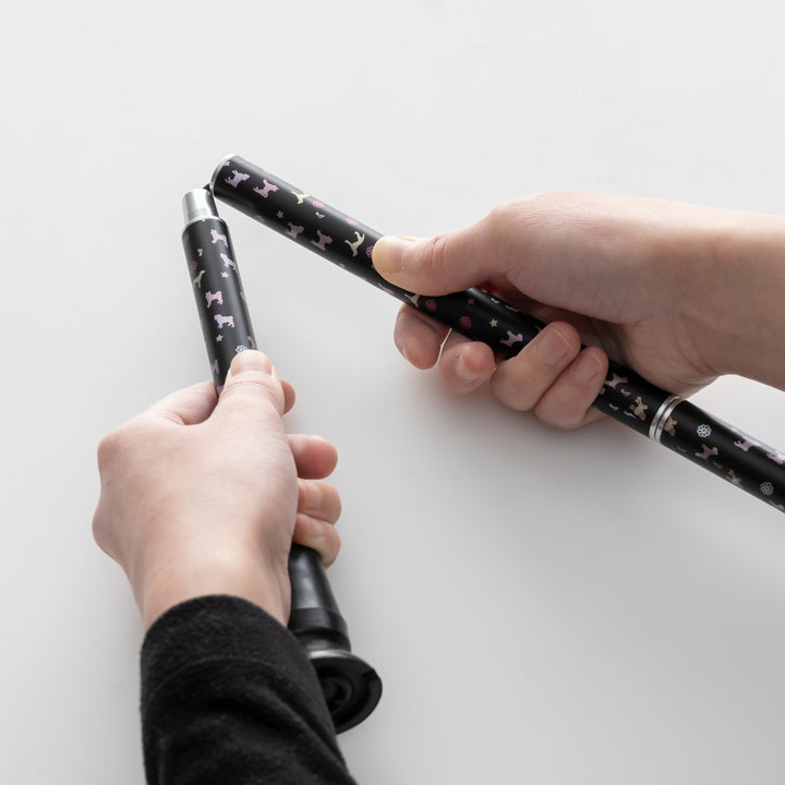 杖折りたたみ犬柄ステッキブラックアルミ製