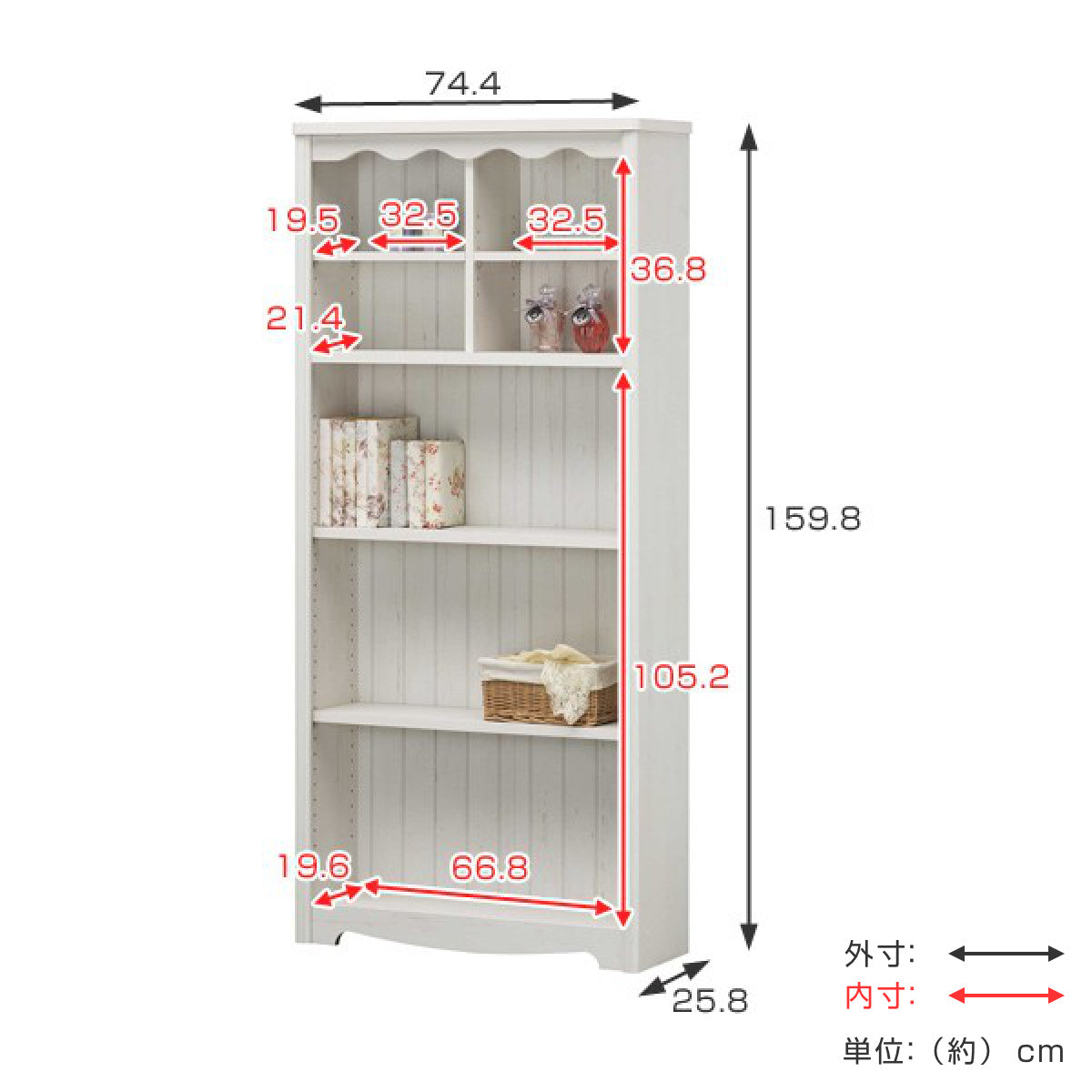 オープンラック 幅74.4cm 5段 モンシェリーヌ 白家具 木製 – ハウジー