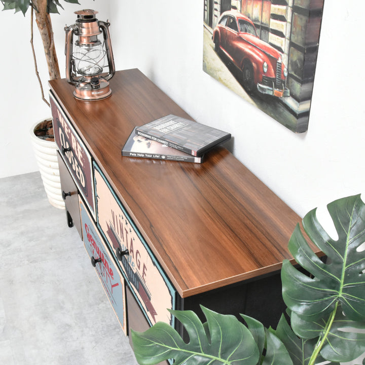 チェスト2段幅102cm木目調リバーシブル天板付き脚付き