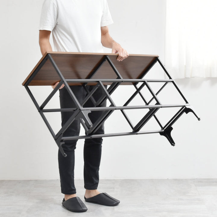 チェスト2段幅102cm木目調リバーシブル天板付き脚付き