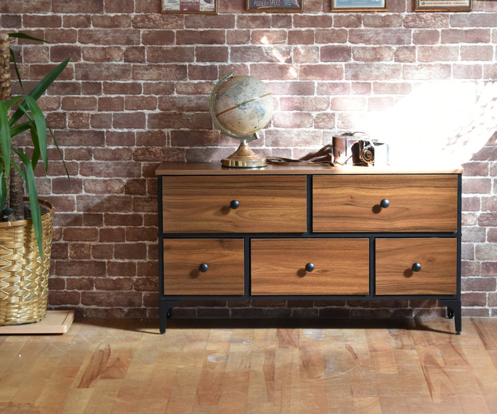 チェスト2段幅102cm木目調リバーシブル天板付き脚付き