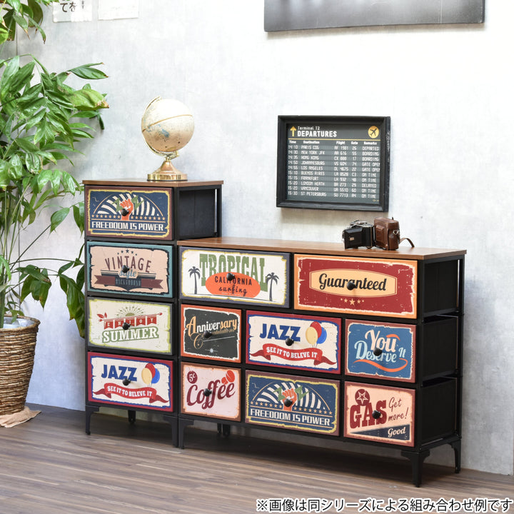 チェスト2段幅102cm木目調リバーシブル天板付き脚付き