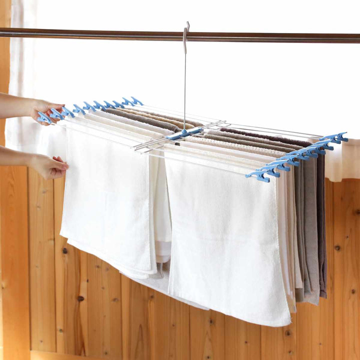タオルハンガー折りたたみ式物干しバネ付きクリップ20枚掛け