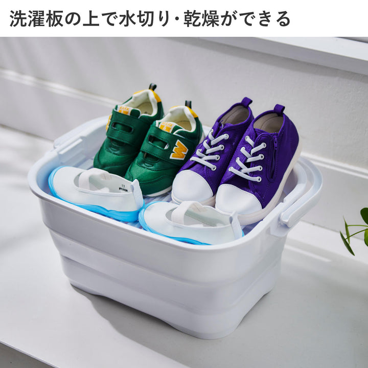 バケツ折りたためるつけ置き洗いバケツ16L洗濯板蓋つき角型
