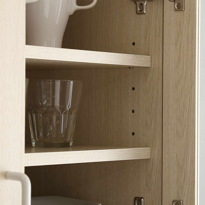 食器棚幅122.6cm木目調2口コンセント付きスライド棚引き出し可動棚
