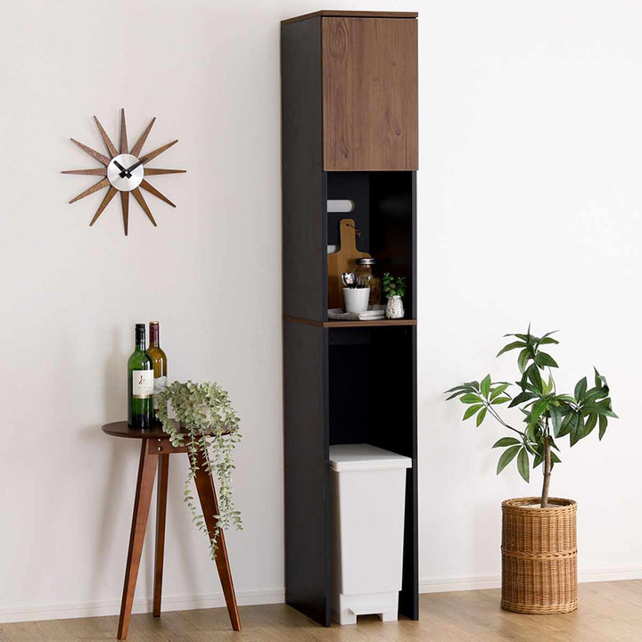 ゴミ箱上ラック幅29.5cm木目調スリム2口コンセント付き可動棚