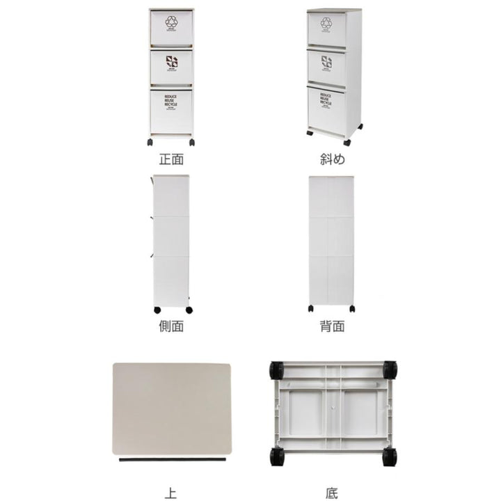ゴミ箱43L3段資源ゴミ分別ワゴンワイド