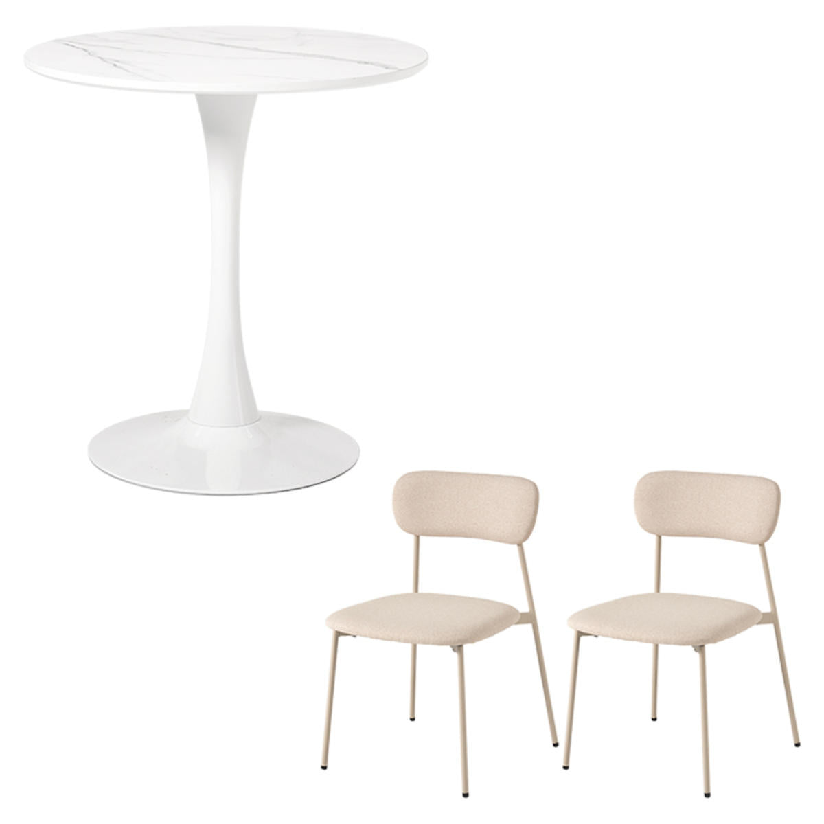 テーブル＆チェア 3点セット 幅70cm 座面高42.5cm 石目調 ラウンド