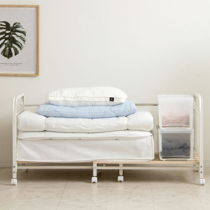 布団収納ラック伸縮式1段奥行深型幅82-147cm奥行68cm床板すのこキャスター付き