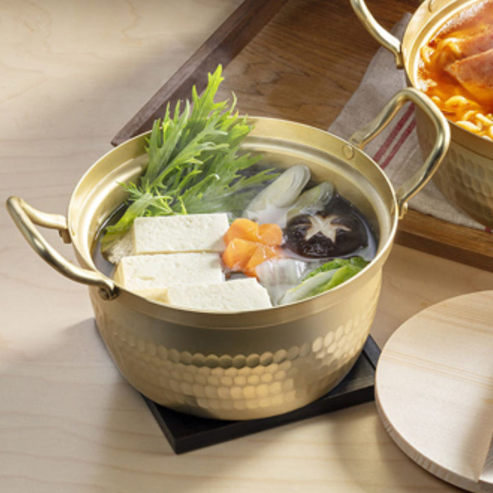 両手鍋14.5cm和の職人アルミ段付鍋木蓋付