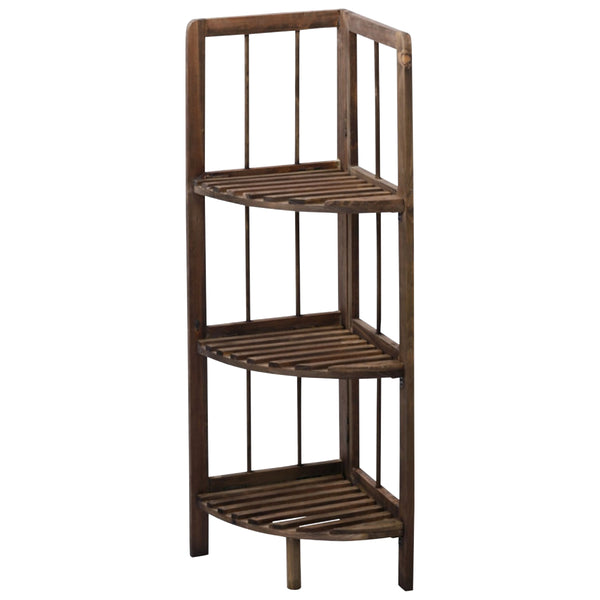 フォールディングシェルフ3段コーナータイプ折りたたみ天然木