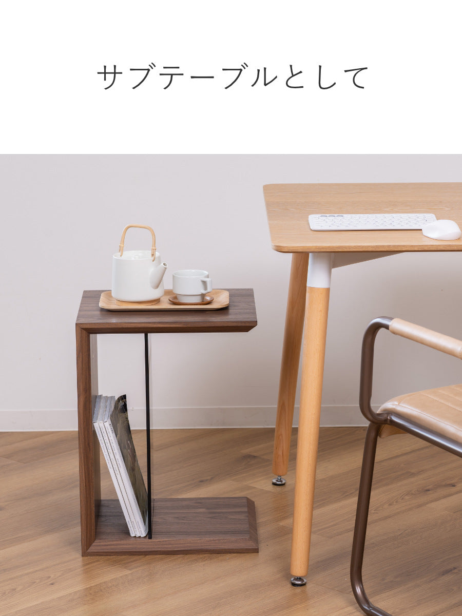 サイドテーブル 幅54cm 強化ガラス棚 ウォールナット調 – ハウジー