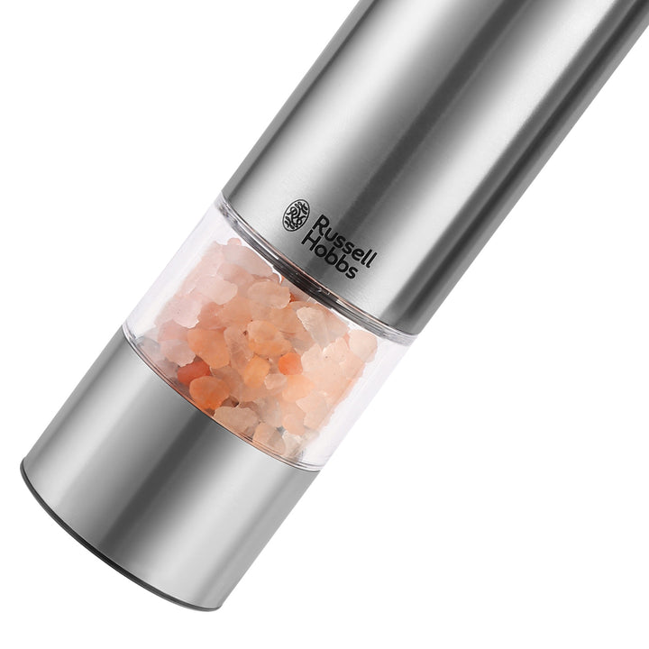 RussellHobbs電動ミルミニ2本セット木製スタンド付きソルト＆ペッパーミル