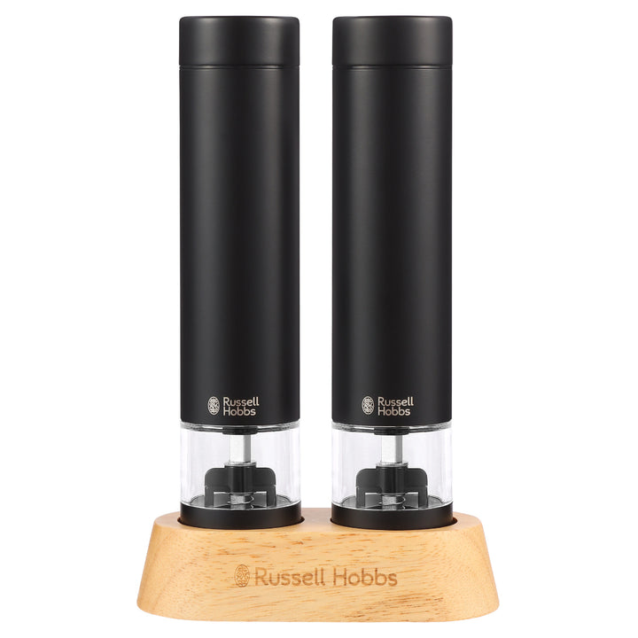 RussellHobbs電動ミルミニ2本セット木製スタンド付きソルト＆ペッパーミル