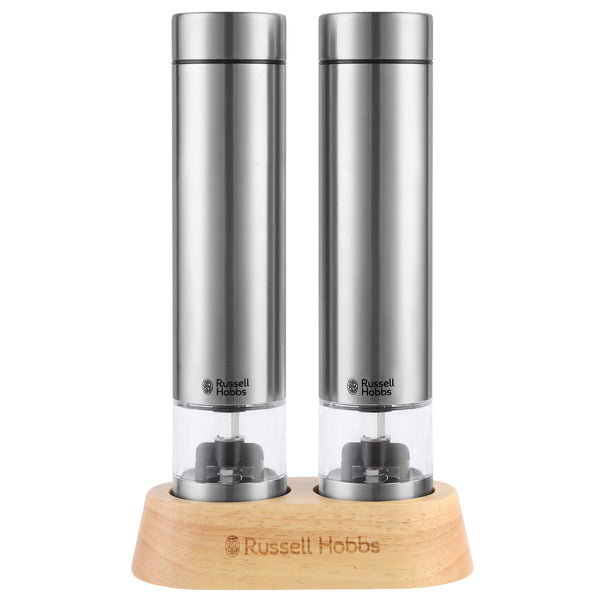RussellHobbs電動ミルミニ2本セット木製スタンド付きソルト＆ペッパーミル