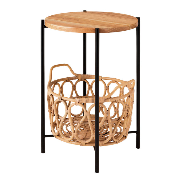 サイドテーブル高さ60cm円形バスケット付き