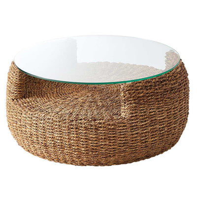 ローテーブル 直径80cm 円形 ガラス天板 収納付き アバカ