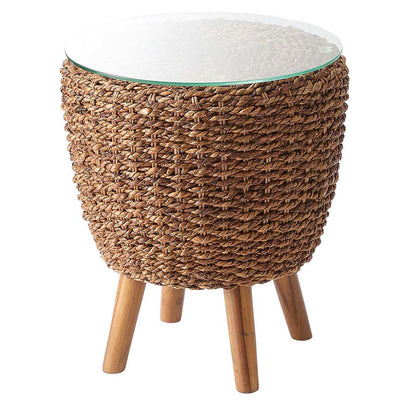 サイドテーブル 高さ45cm 円形 ガラス天板 収納付き アバカ