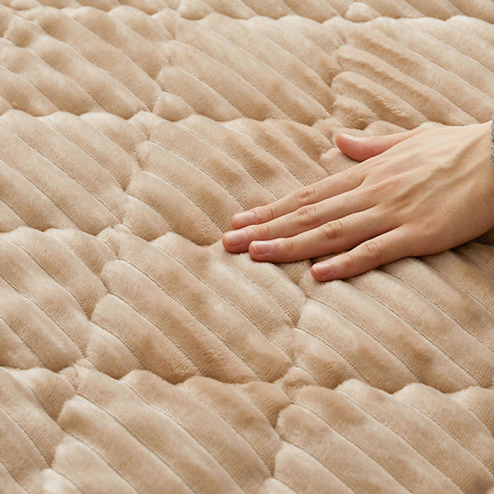 ラグ洗えるくすみカラーのストライプフランネルラグショコラ190×240