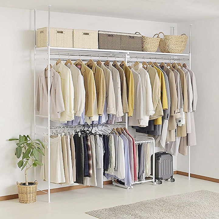 突っ張りハンガーラック幅150～250cm高さ200～265cmダブルハンガーロータイプスーパーワイド